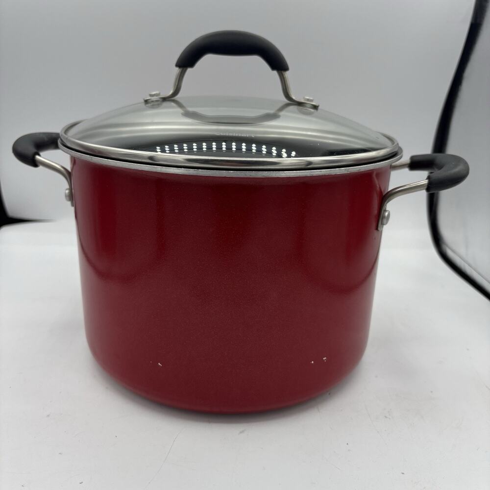 Cuisinart Stockpot 6 Quart Red 5566-22R with Glass Lid‎ Cover Non-Stick